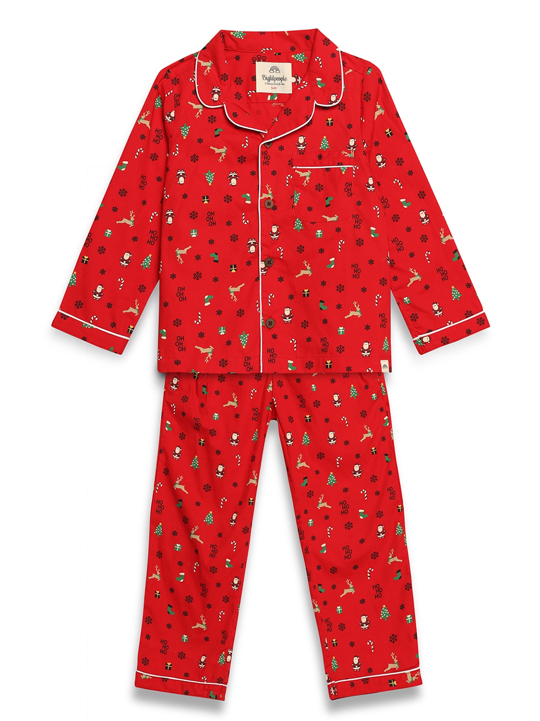 

Biglilpeople Girls Red & White Printed Pure Cotton Night Suit