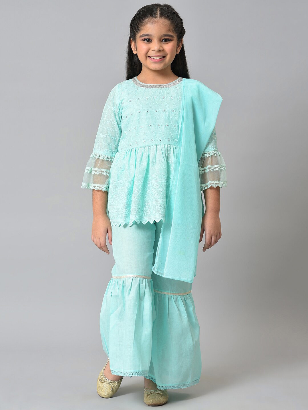 

AURELIA Girls Green Kurta With Palazzos