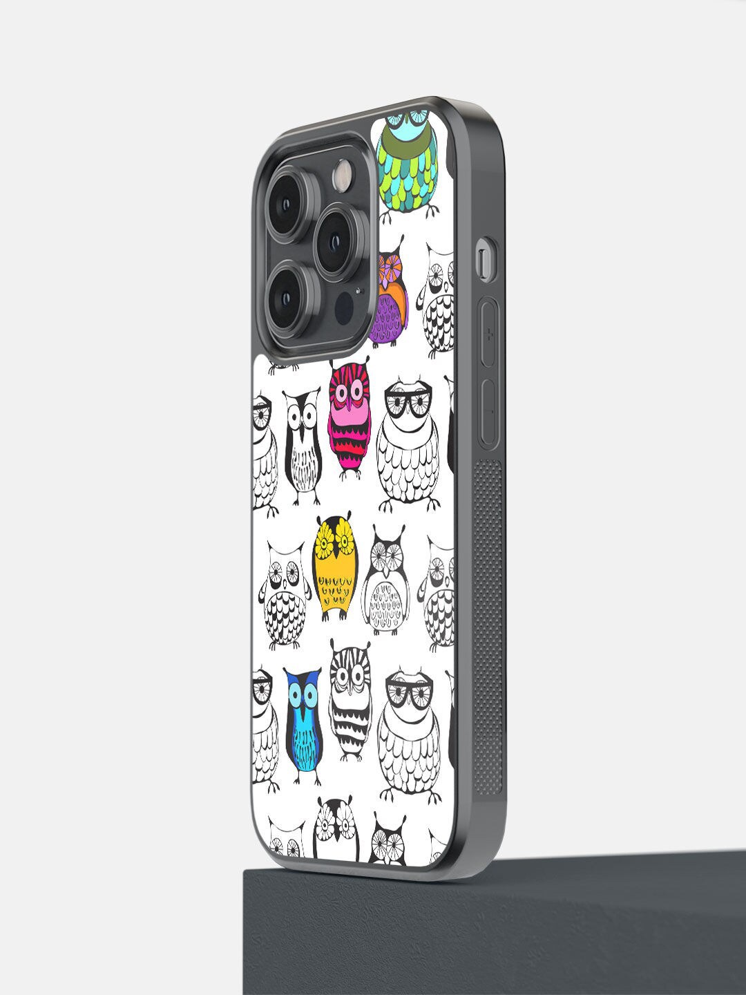 

macmerise White Printed Owl Art iPhone 14 Pro Phone Back Case