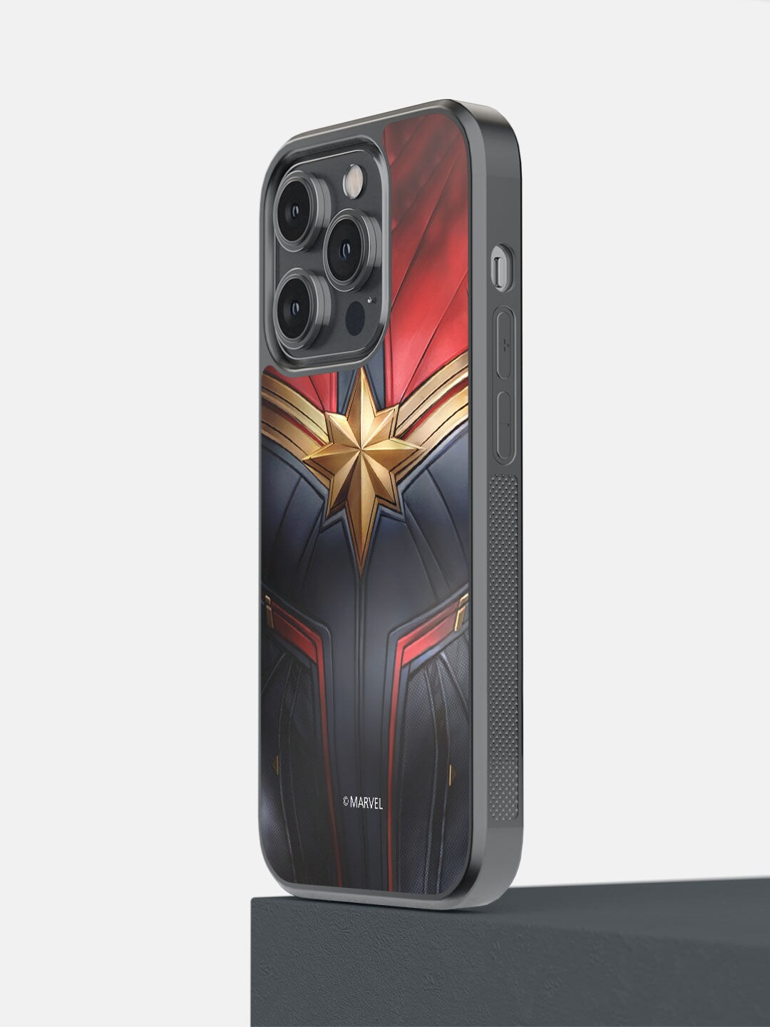 

macmerise Red & Black Suit up Captain Marvel Printed iPhone 14 Pro Bumper Back Case