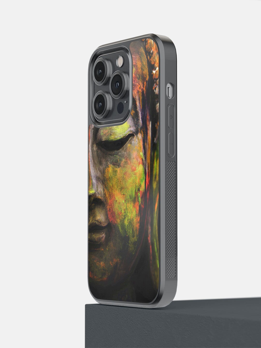 

macmerise Yellow & Black Buddha Print Polycarbonate iPhone 14 Pro Phone Back Case