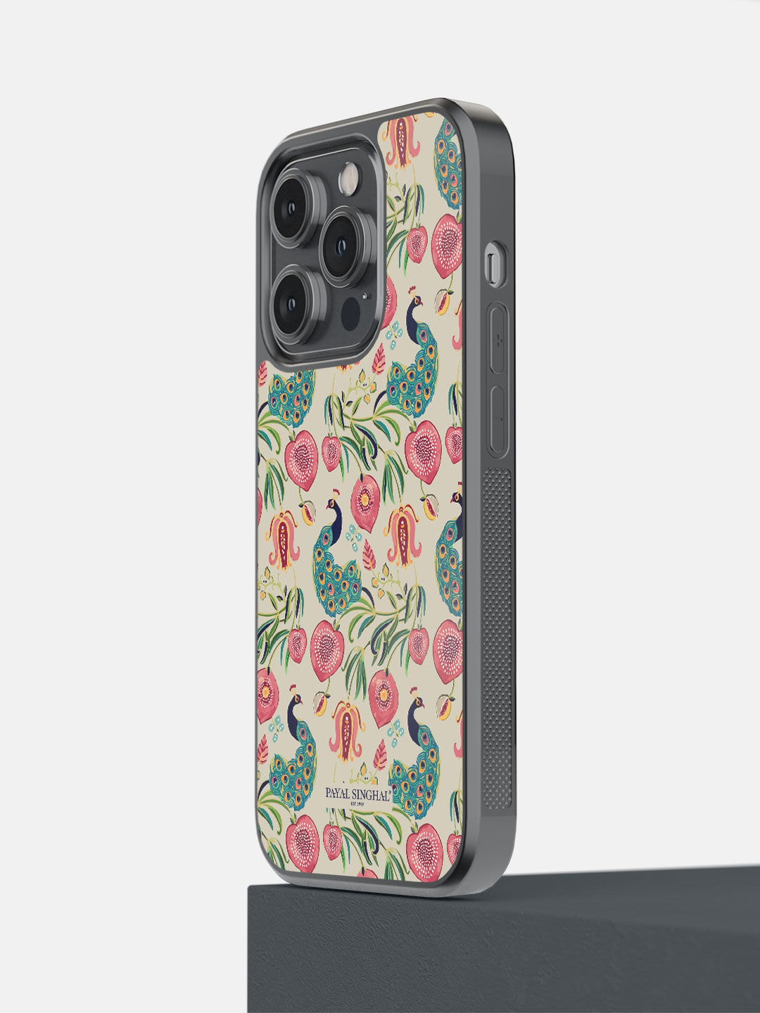 

macmerise Beige & Green Payal Singhal Anaar And Mor Printed iPhone 14 Pro Bumper Case, Cream