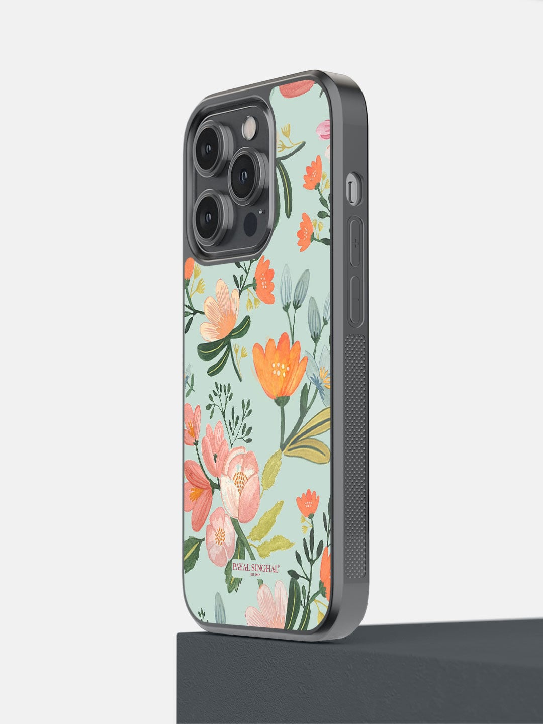 

macmerise Green Printed Payal Singhal Aqua Handpainted Flower iPhone 14 Pro Bumper Phone Back Case