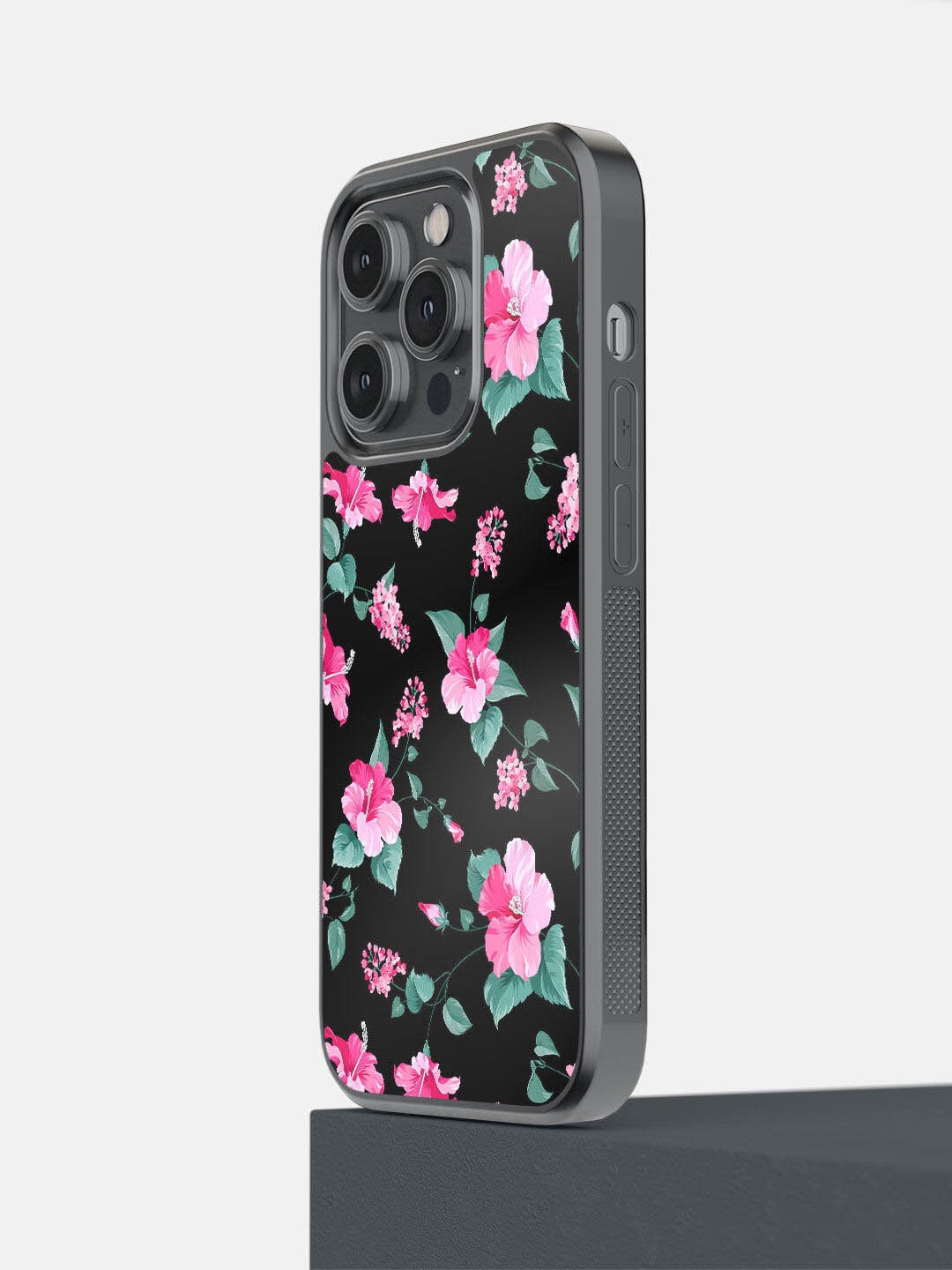 

macmerise Black & Pink SK Hibiscus Blush iPhone 14 Pro Pro Bumper Case