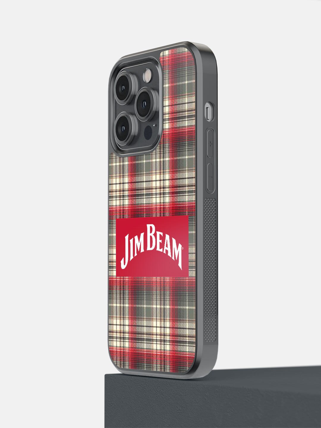 

macmerise Red Printed Jim Beam Plaid stripes iPhone 14 Pro Bumper Phone Back Case