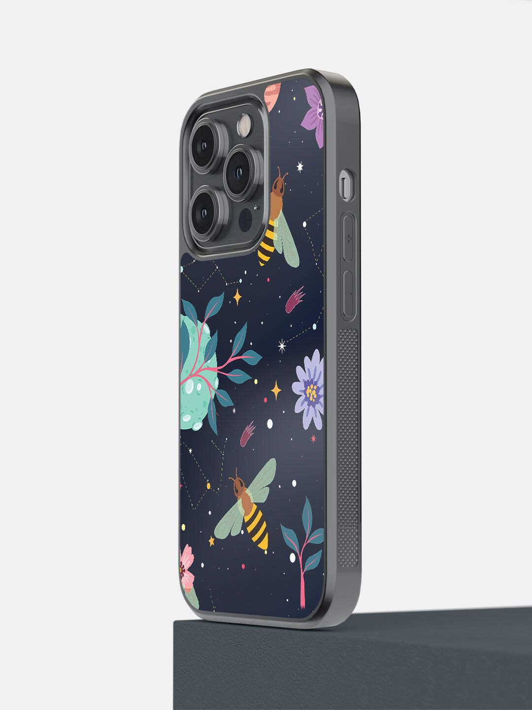 

macmerise Navy Blue Space Bees Design iPhone 14 Pro Bumper Case
