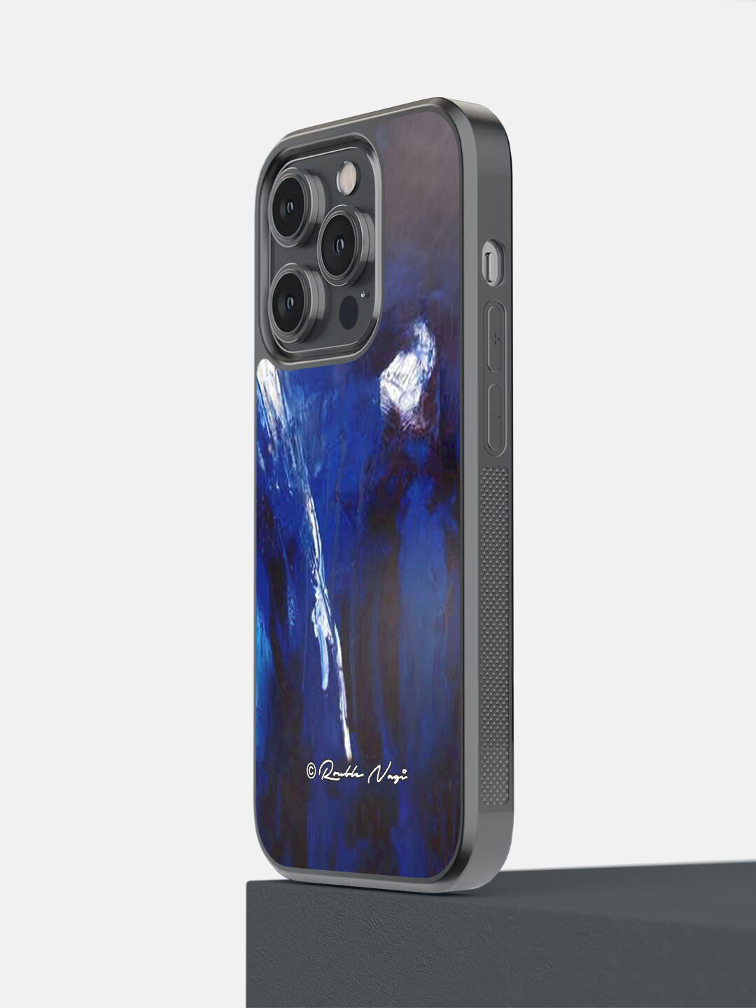 

macmerise Black & Blue Rainfall Printed iPhone 14 Pro Phone Covers, Navy blue