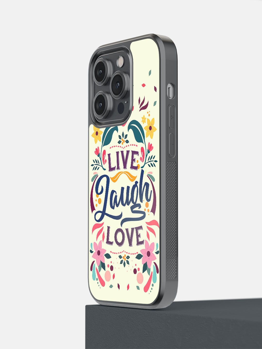 

macmerise Black & White Live Laugh Love Printed iPhone 14 Pro Bumper Case