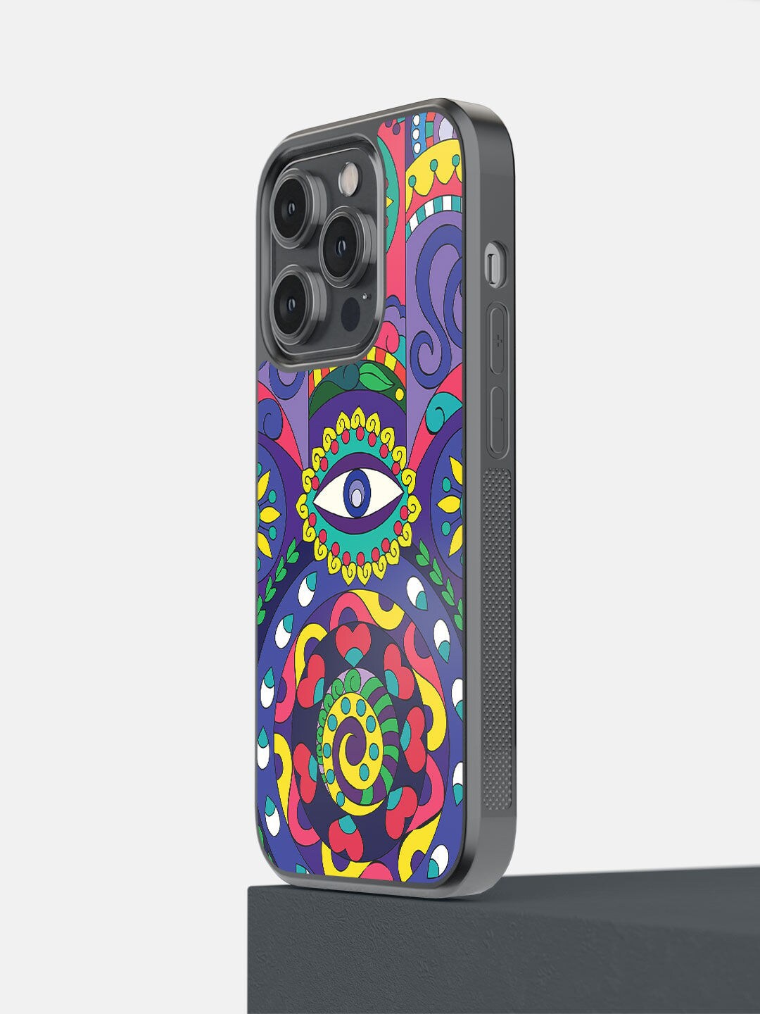 

macmerise Purple & Yellow Humsa Printed iPhone 14 Pro Bumper Case