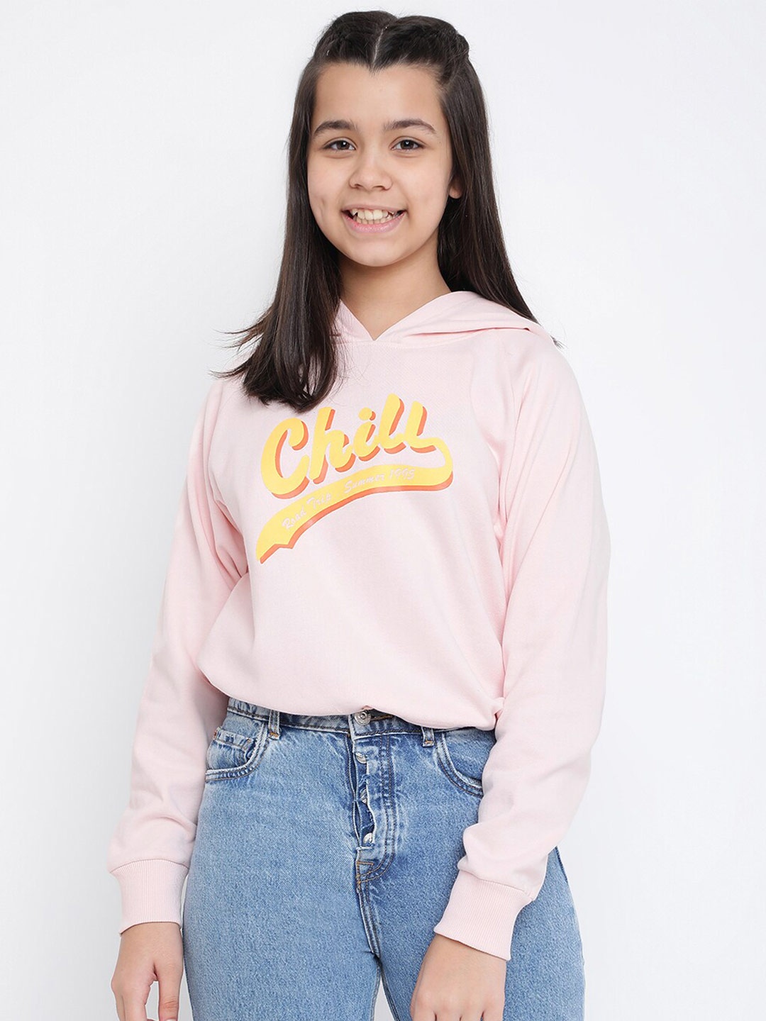

Lil Tomatoes Girls Pink Printed Hooded Sweatshirt