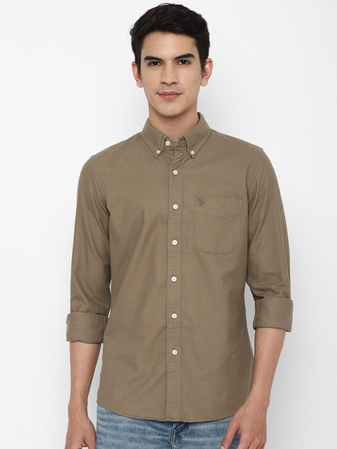 

AMERICAN EAGLE OUTFITTERS Men Khaki Solid Cotton Slim Fit Casual Shirt