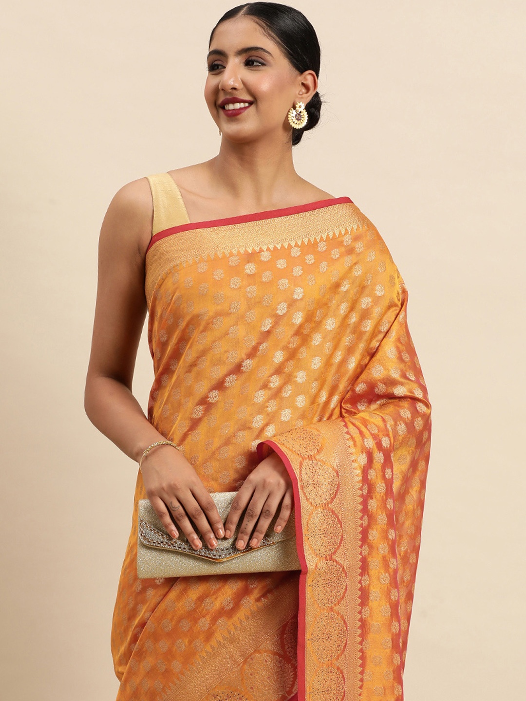 

SANGAM PRINTS Ethnic Motifs Woven Design Organza Saree, Orange
