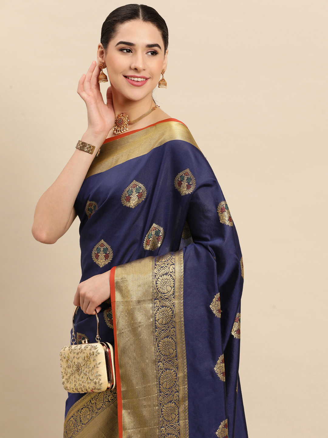 

SANGAM PRINTS Ethnic Motifs Woven Design Pure Silk Saree, Blue