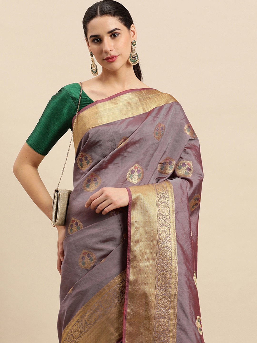 

SANGAM PRINTS Ethnic Motifs Woven Design Pure Silk Saree, Mauve