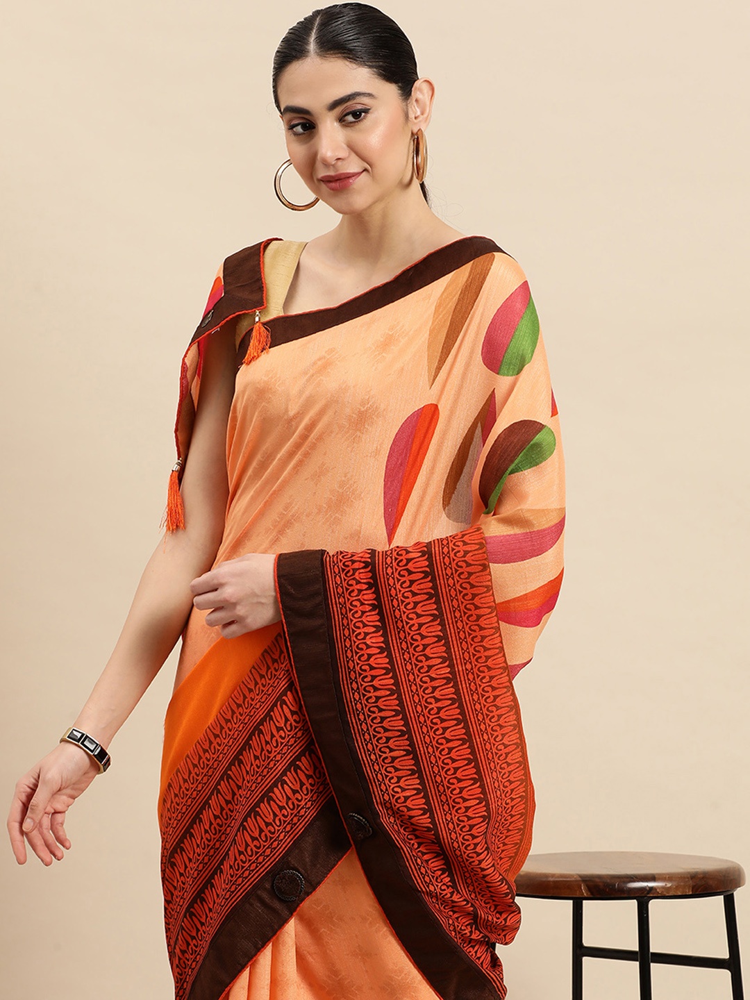 

SANGAM PRINTS Silk Blend Saree, Peach