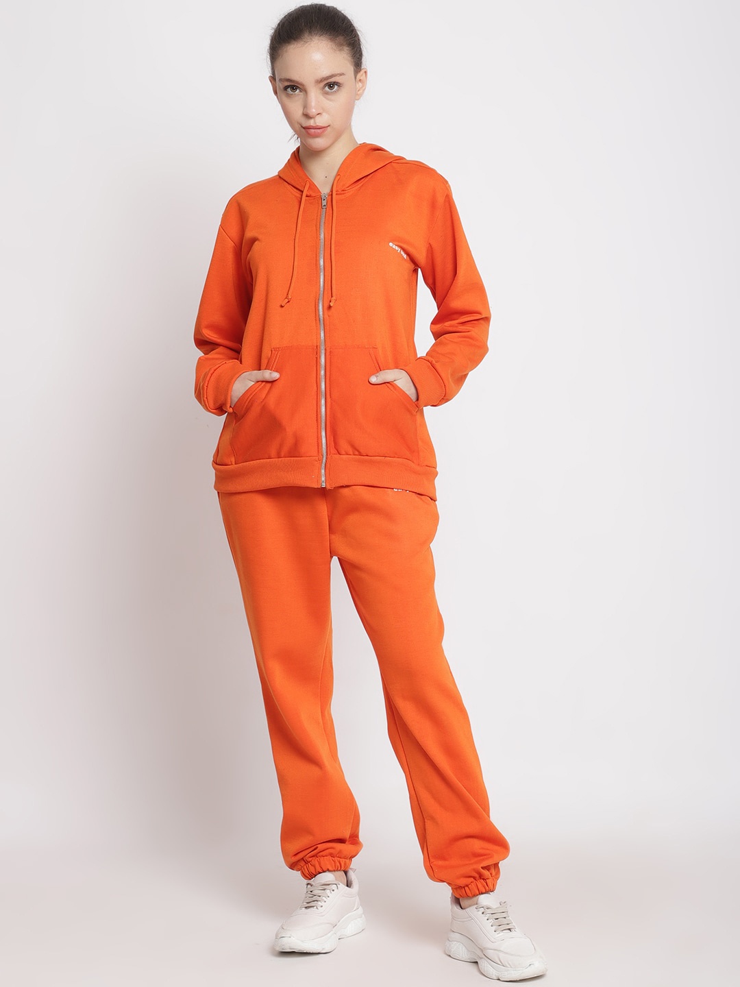 

TAG 7 Women Orange & White Solid Night suit