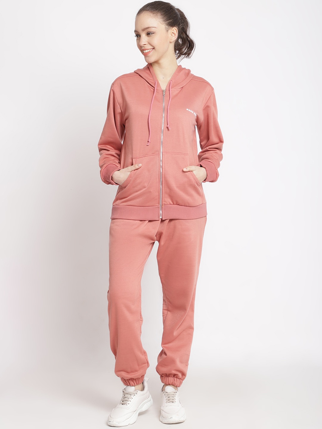 

TAG 7 Women Pink & White Solid Night suit