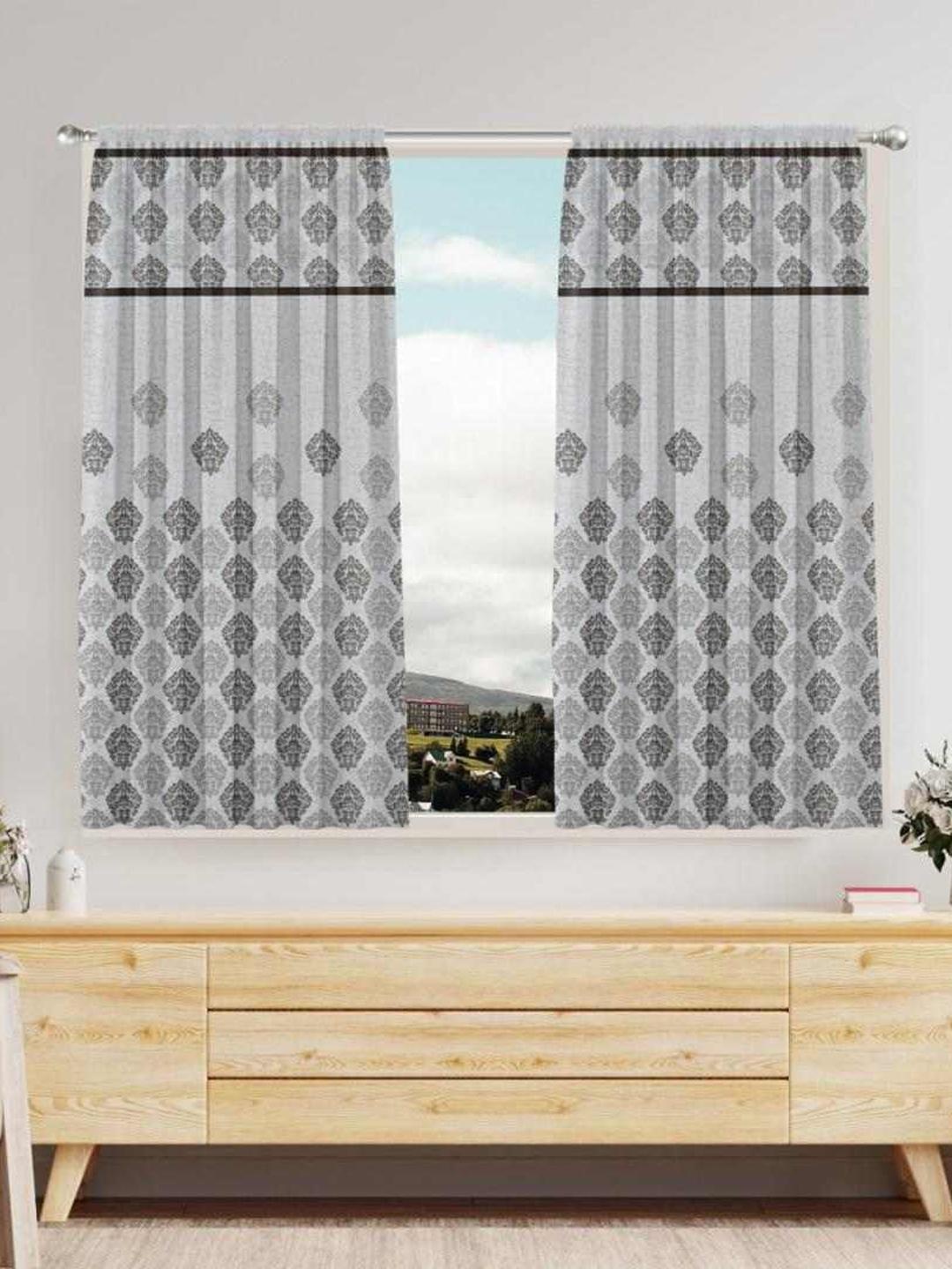 

Athome by Nilkamal Set of 2 Ethnic Motifs Black Out Window Curtains, Silver