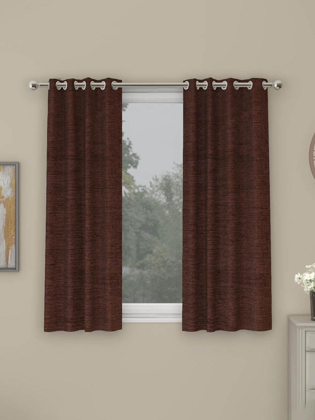 

Athome by Nilkamal Grace Solids Set Of 2 Brown Black Out Window Curtain