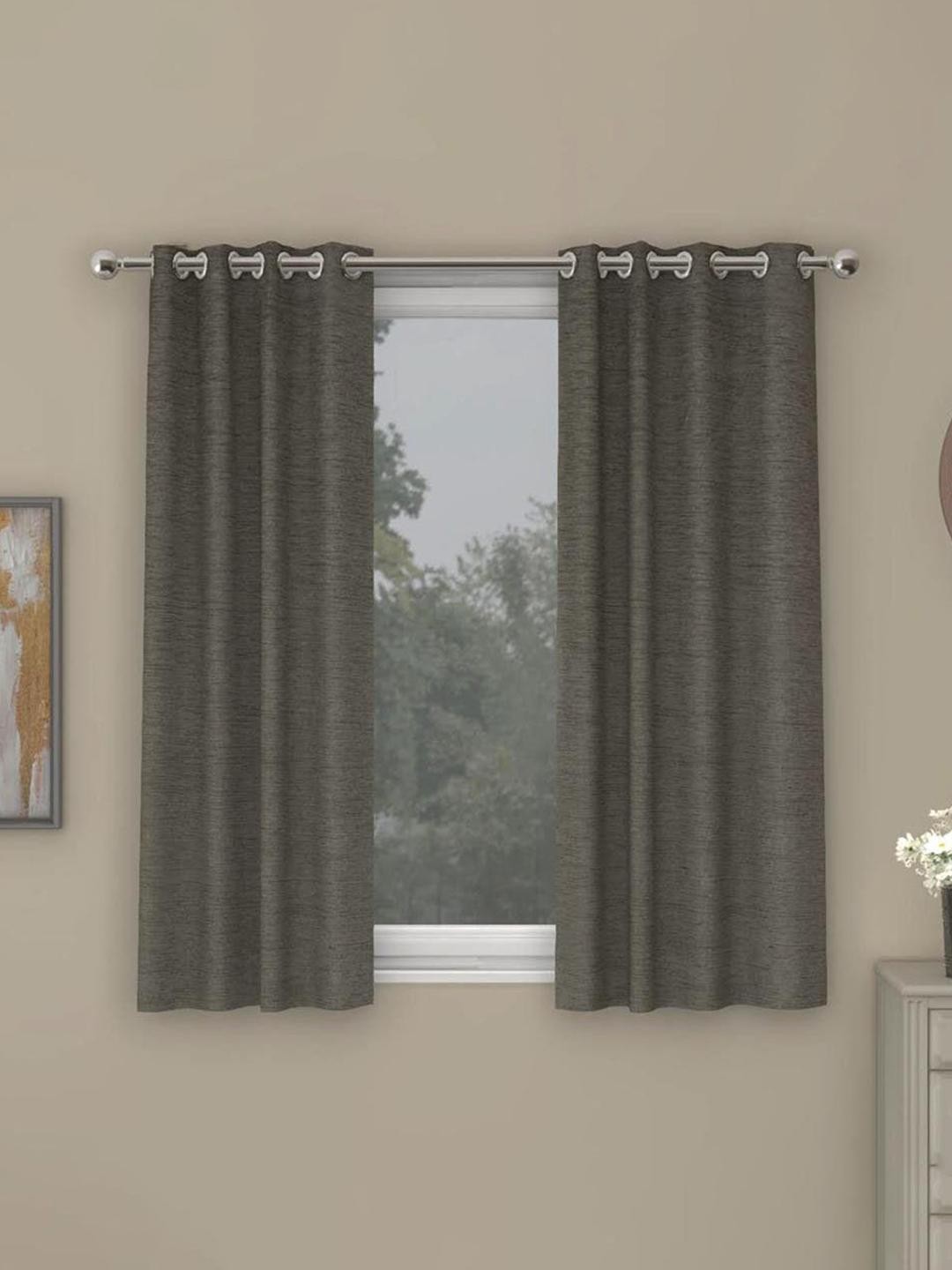 

Athome by Nilkamal Grace Solids Set Of 2 Grey Black Out Window Curtain