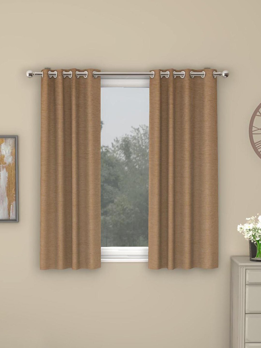 

Athome by Nilkamal Grace Solids Set Of 2 Beige Black Out Window Curtain