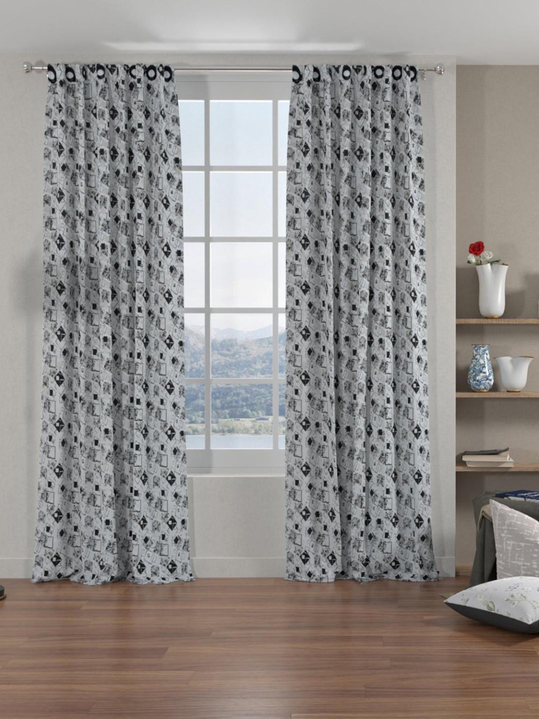 

Athome by Nilkamal Grace Jacquard Set Of 2 Geometric Black Out Long Door Curtain