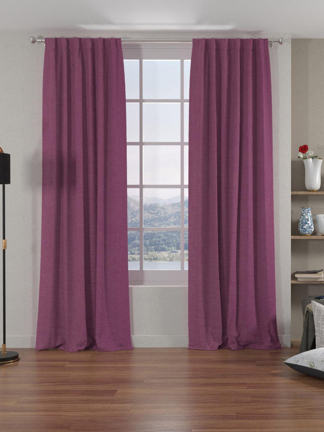 

Athome by Nilkamal Grace Solids Set Of 2 Purple Black Out Door Curtain