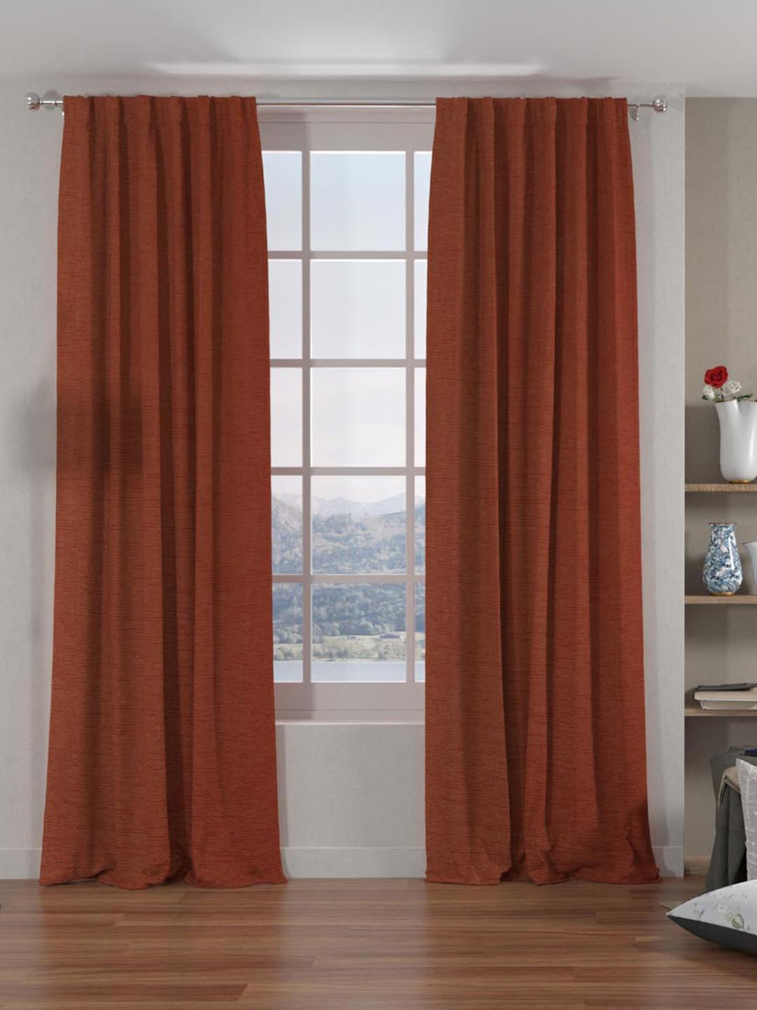 

Athome by Nilkamal Grace Solids Set Of 2 Rust Black Out Window Curtain