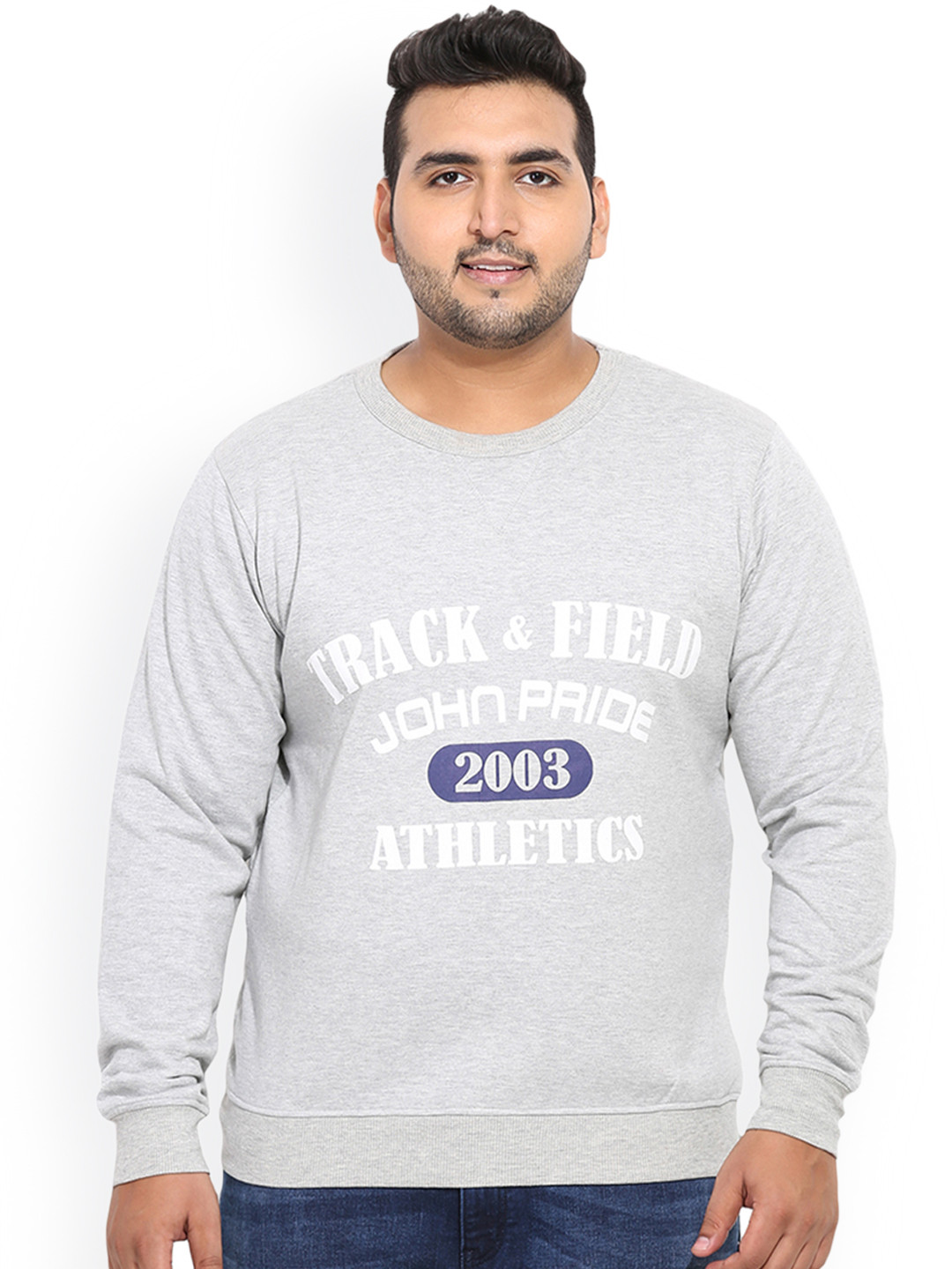

John Pride Plus Size Men Grey Printed Sweatshirt