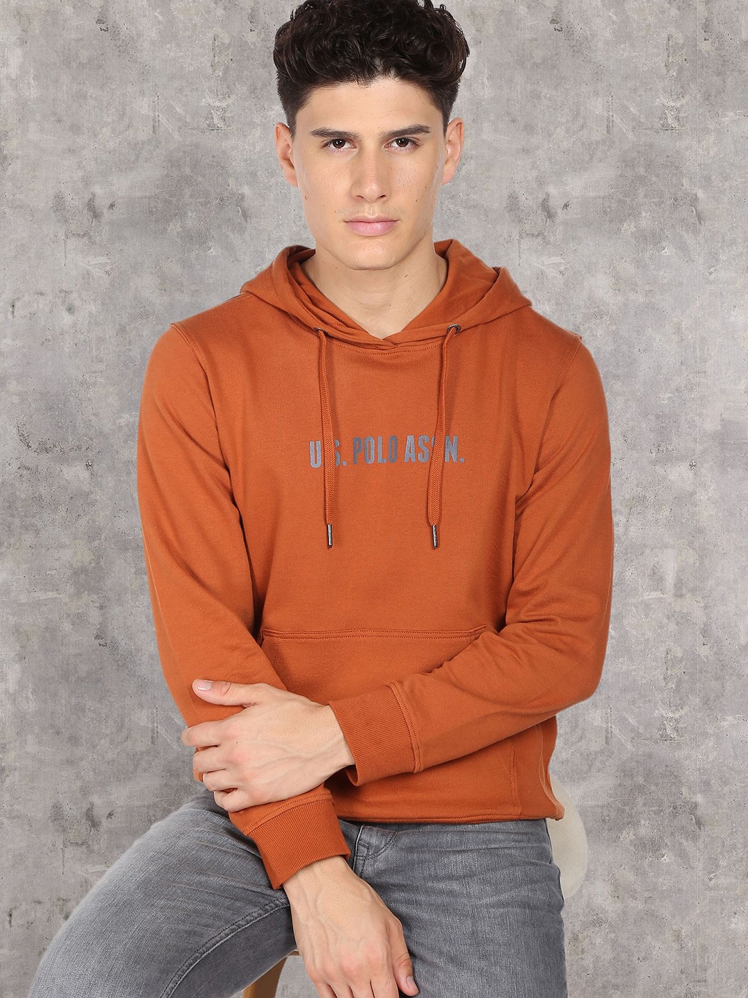 

U.S. Polo Assn. Denim Co. Men Brown Hooded Pure Cotton Sweatshirt