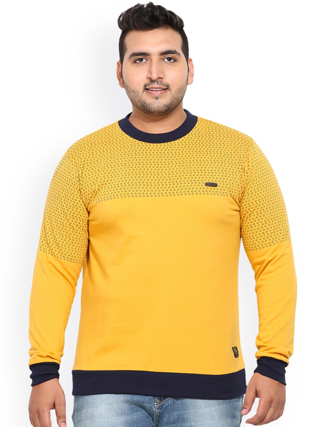 

John Pride Plus Size Men Yellow Printed Sweatshirt