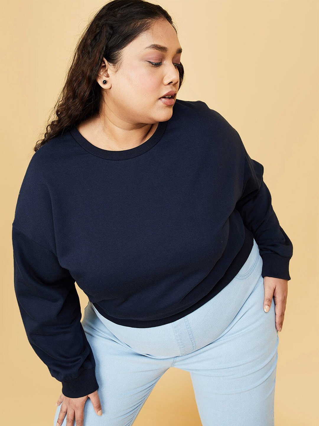 

max Women Navy Blue Pullover Sweatshirt