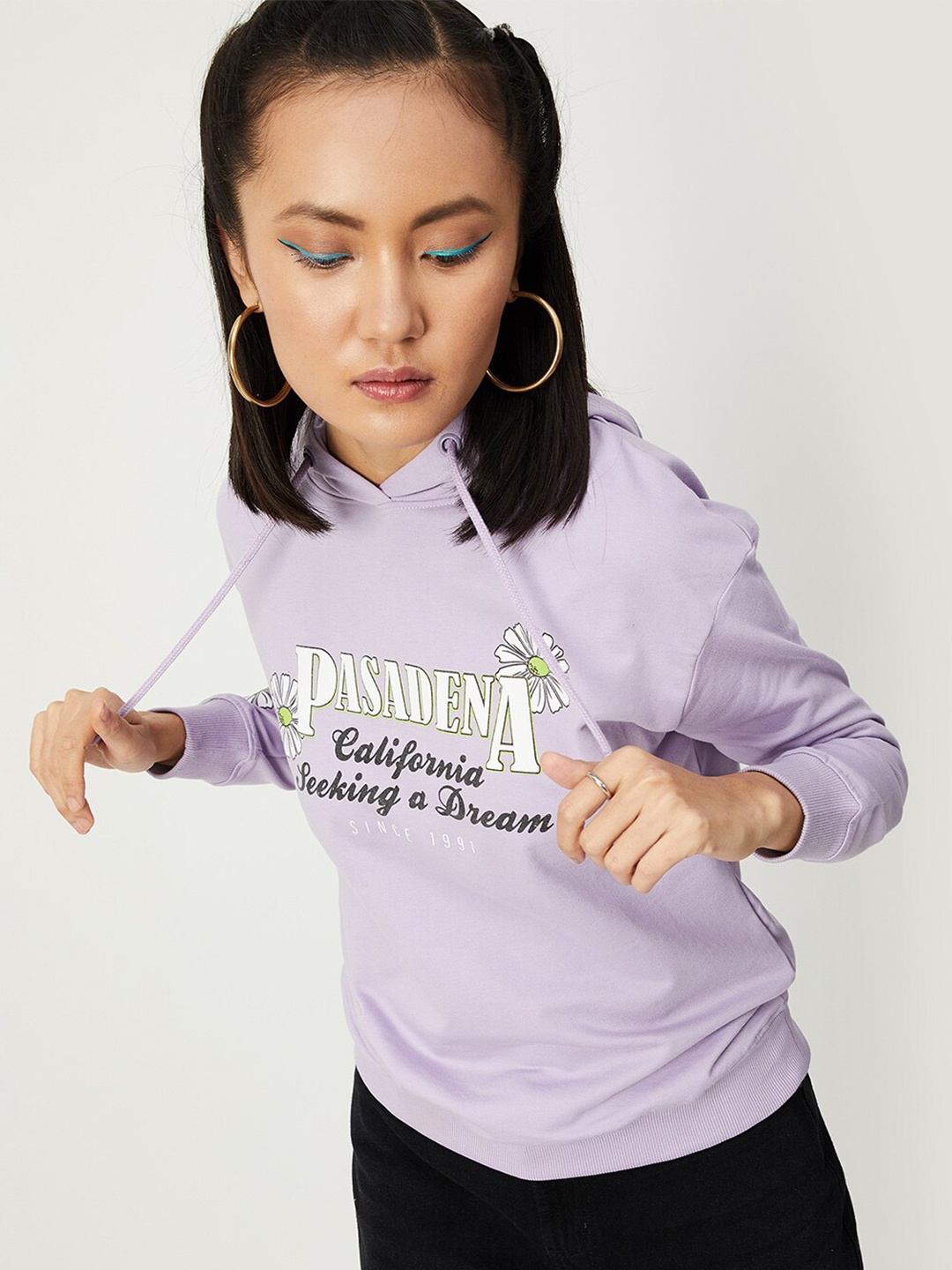 

max Women Purple Printed Hooded Oversize Sweatshirt