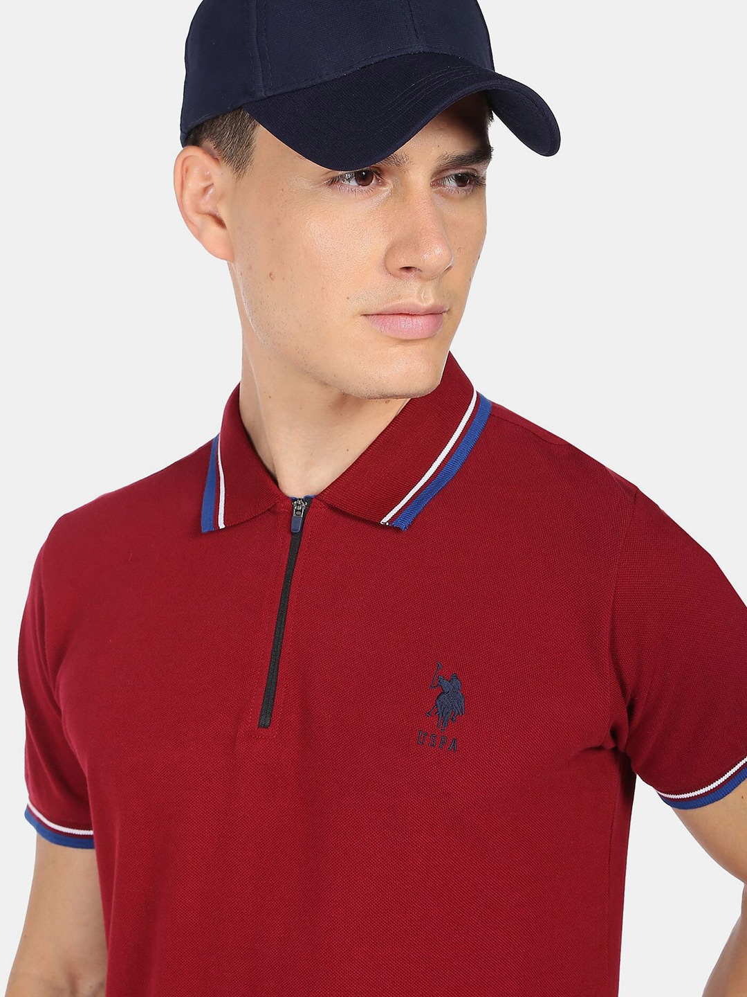 

U.S. Polo Assn. Men Maroon Polo Collar Cotton T-shirt