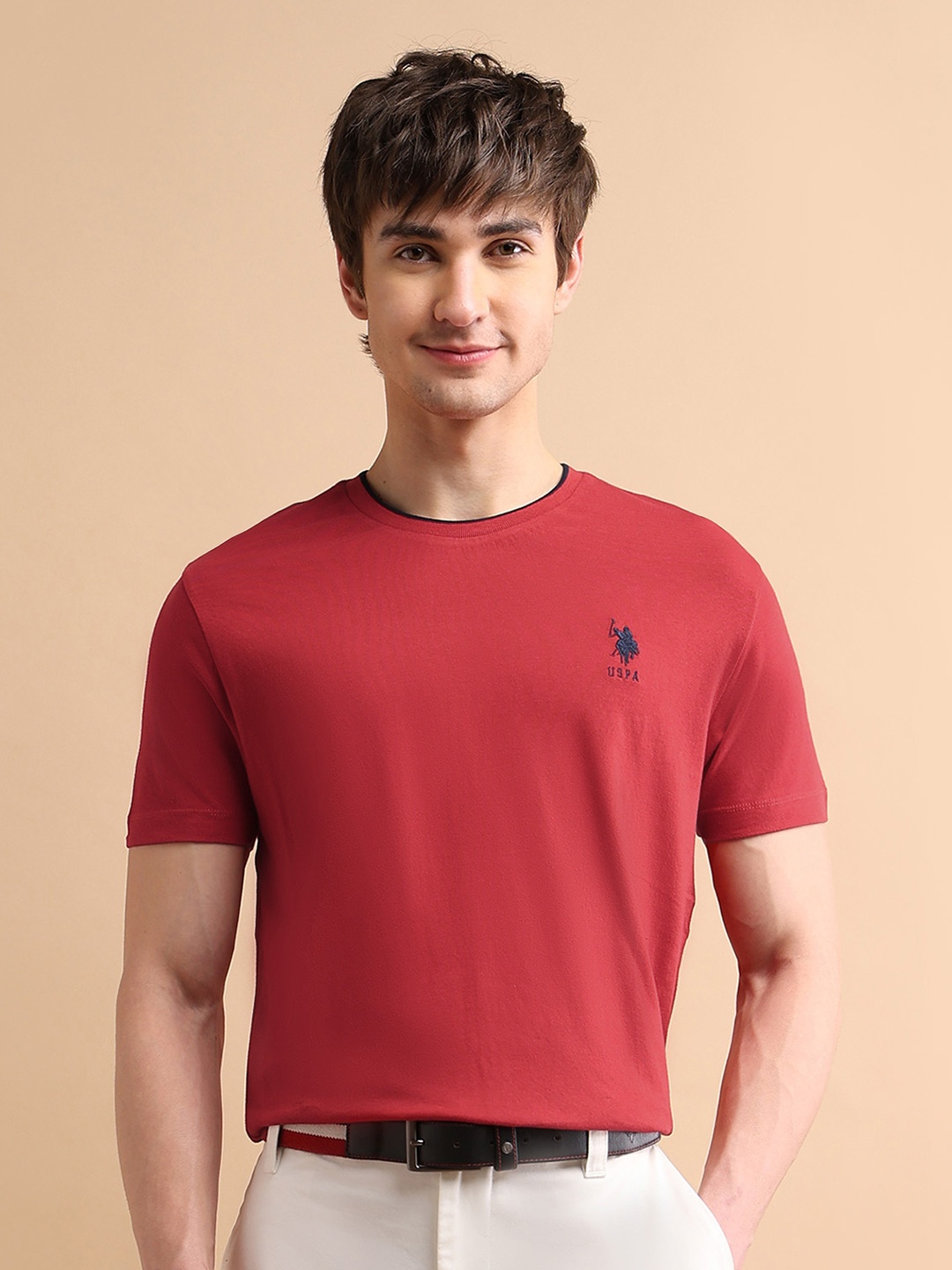 

U.S. Polo Assn. Men Red Stretchy Tipped Cotton T-Shirt