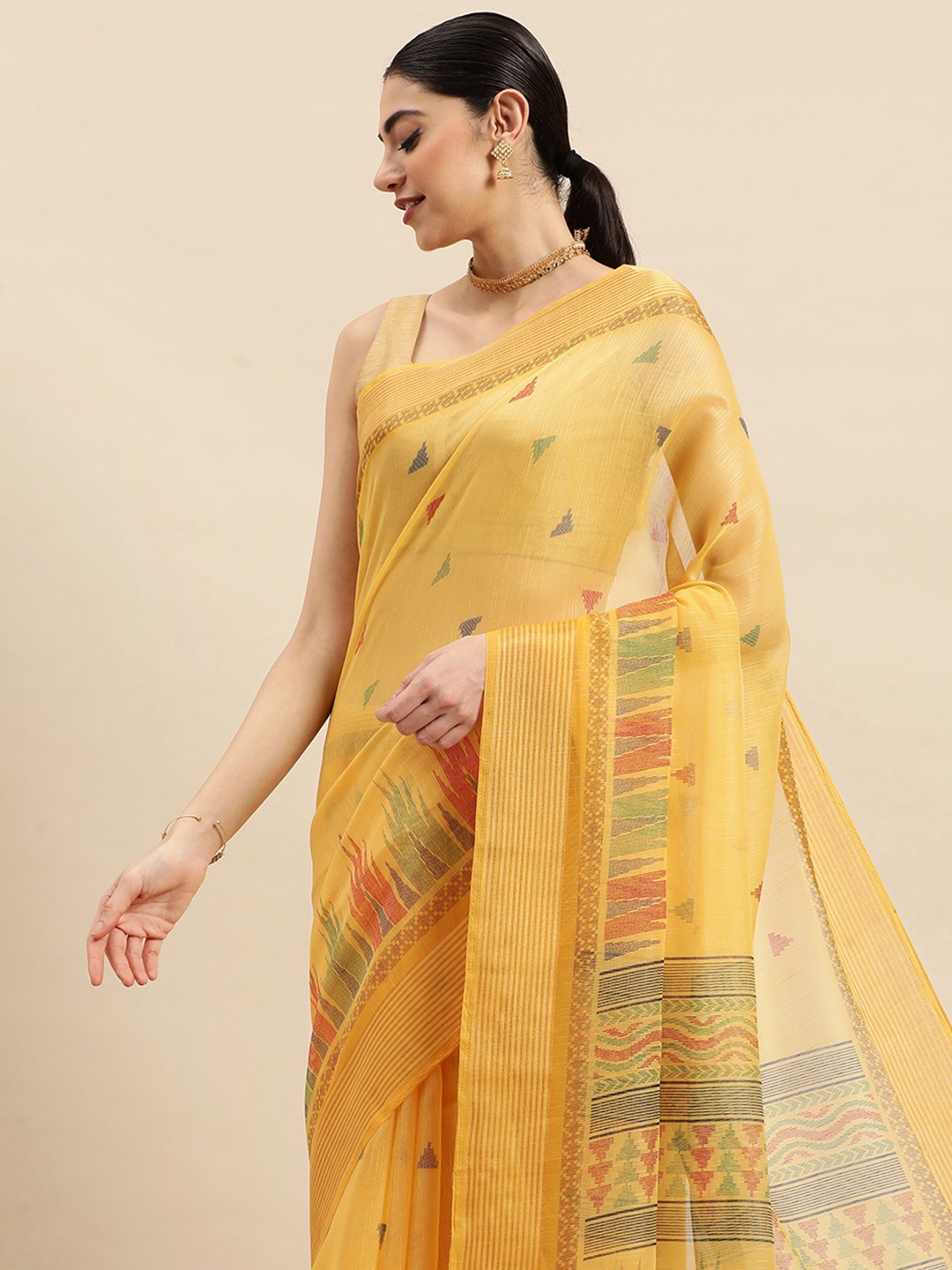 

SANGAM PRINTS Zari Saree, Yellow