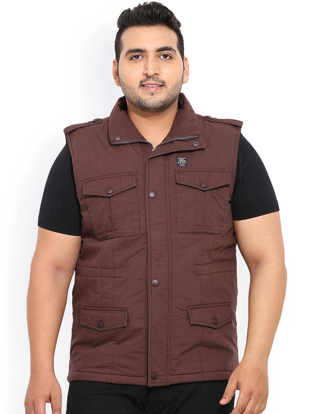 

John Pride Plus Size Men Coffee Brown Solid Puffer Jacket