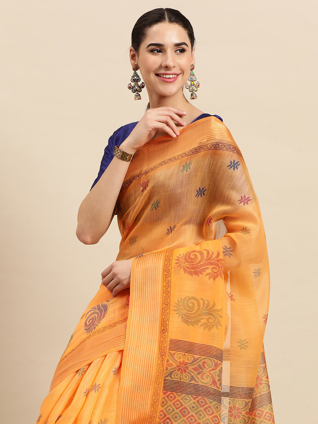 

SANGAM PRINTS Floral Saree, Orange