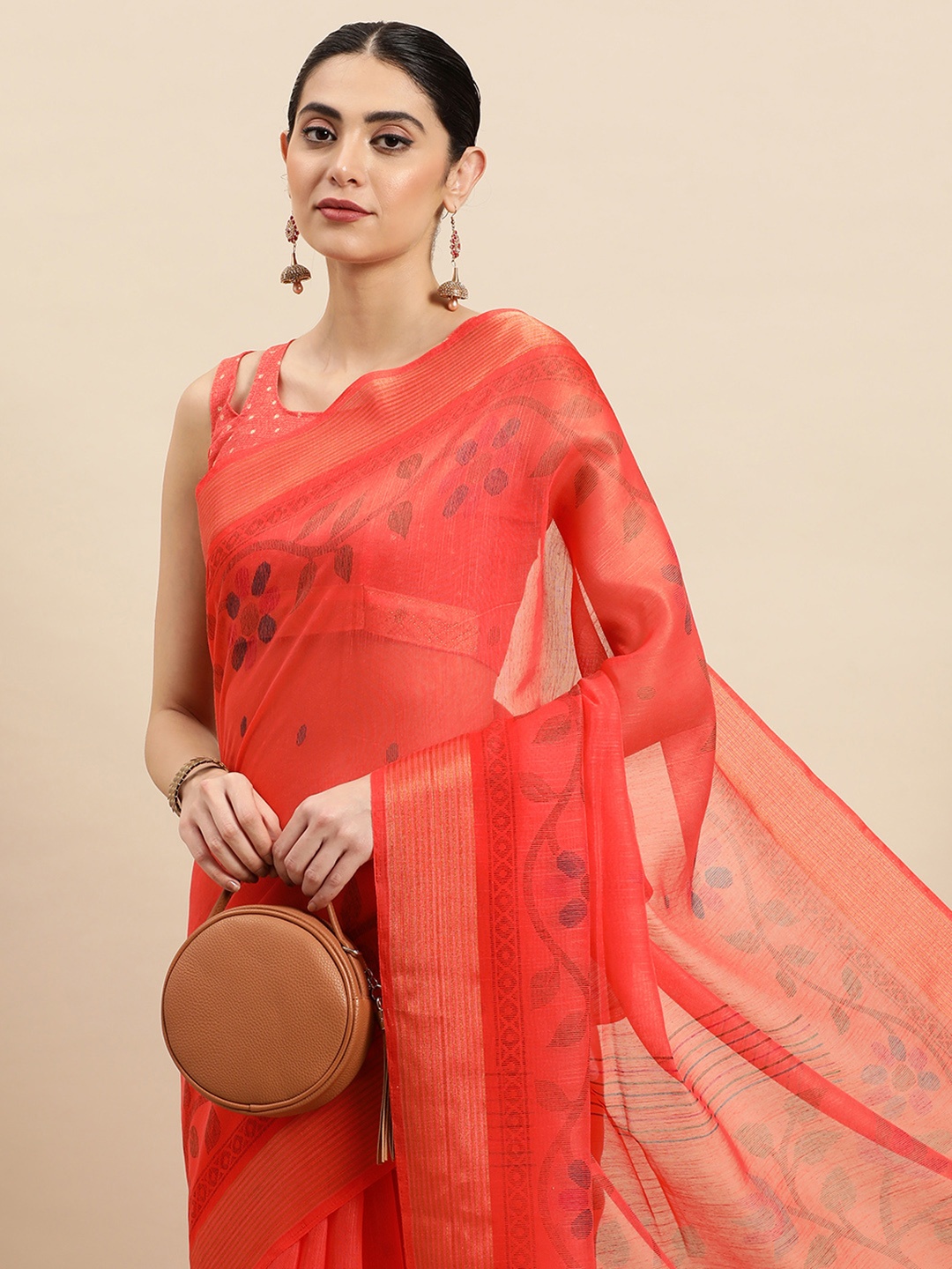 

SANGAM PRINTS Printed Saree, Coral