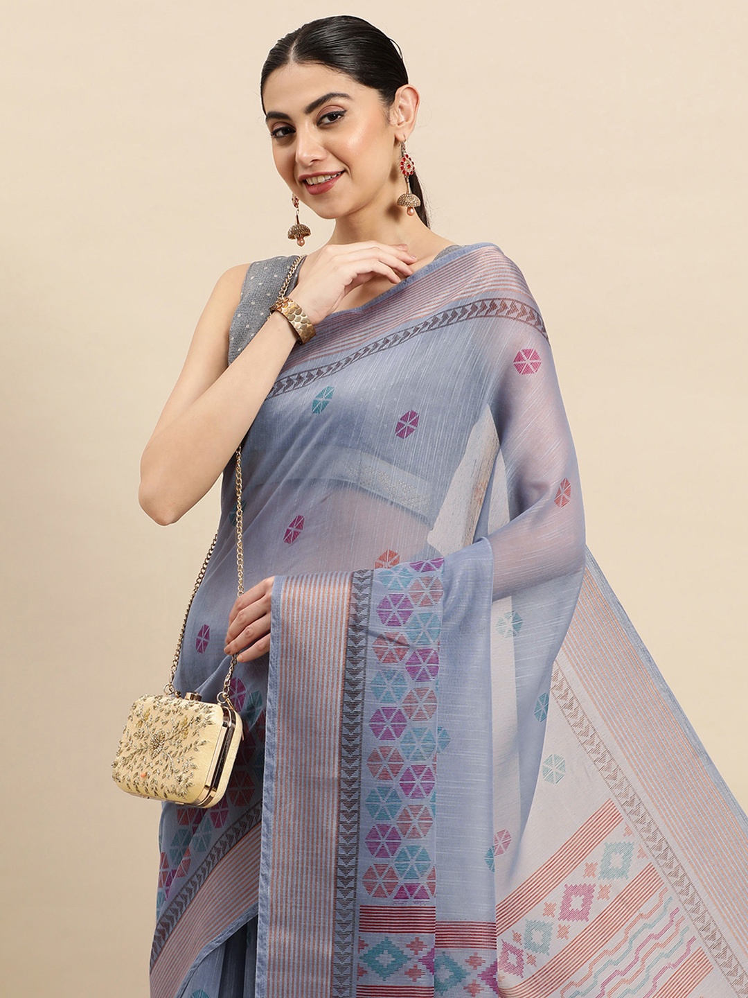 

SANGAM PRINTS Blue Geometric Printed Saree