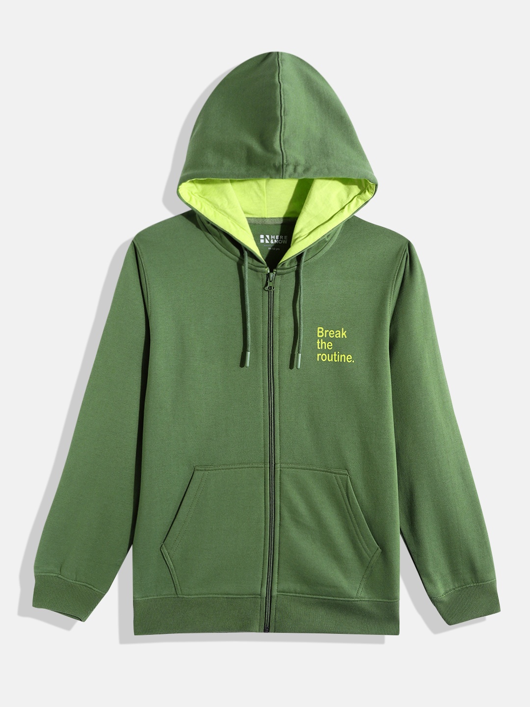 

HERE&NOW Boys Green Solid Hooded Sweatshirt