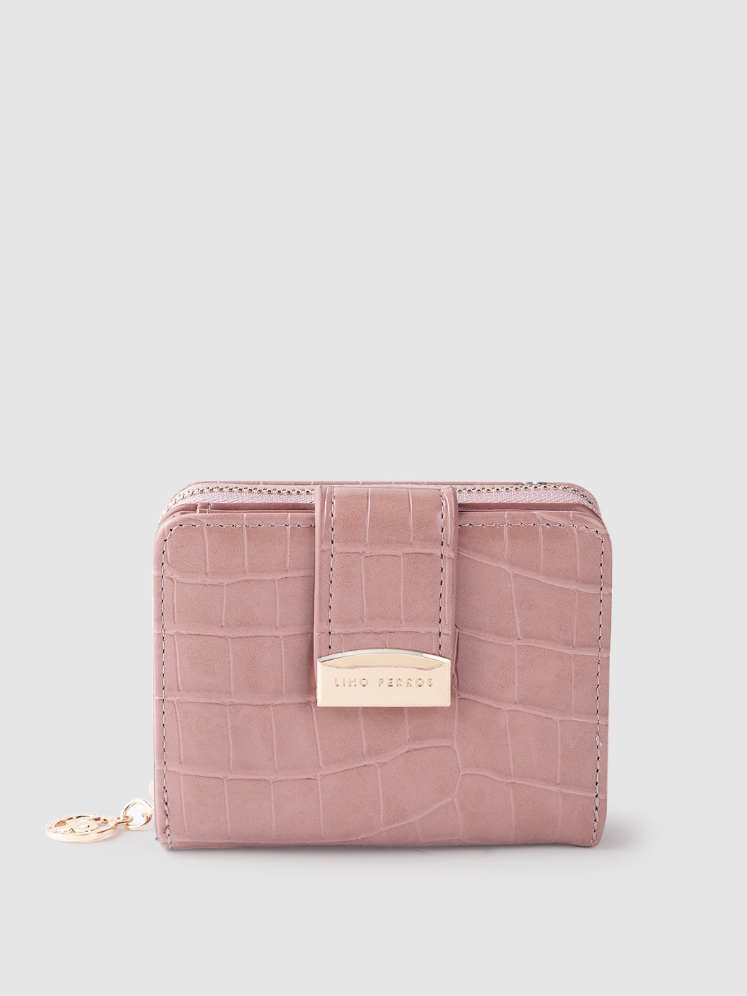 

Lino Perros Women Dusty Pink Croc Textured Two Fold Wallet, Rose