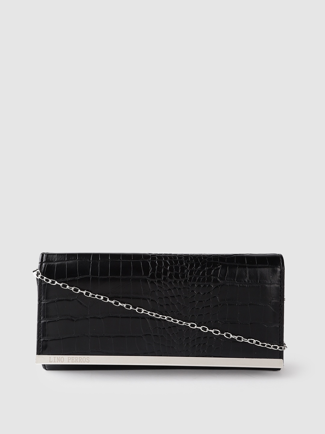 

Lino Perros Black Croc Textured Clutch with Detachable Sling Strap