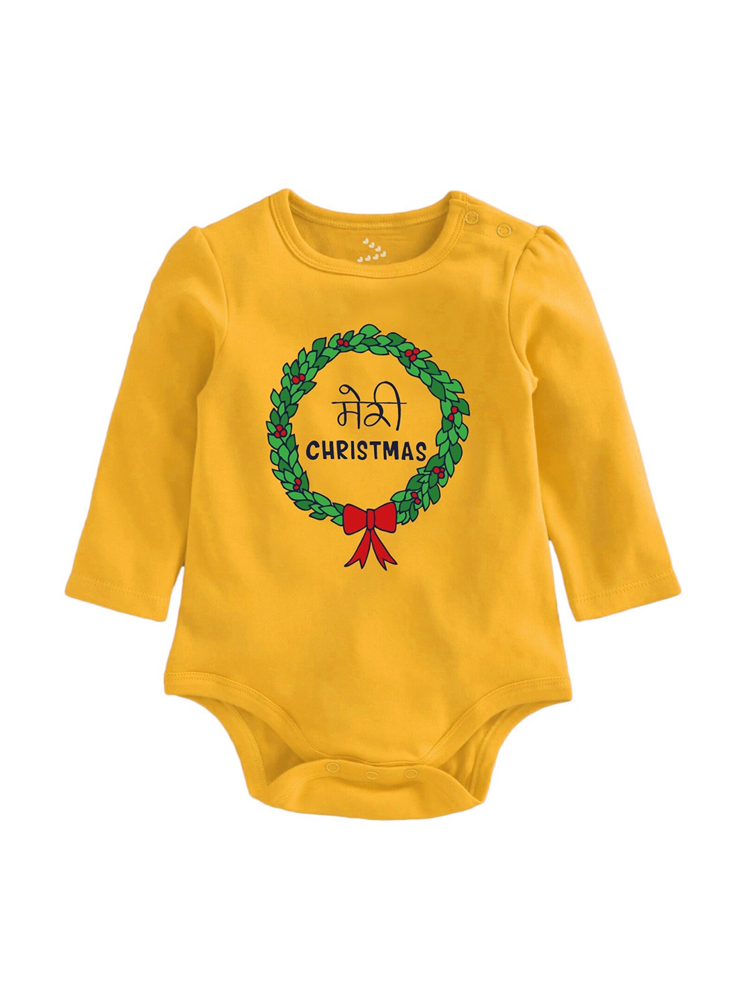 

Zeezeezoo Kids Yellow Christmas printed Pure Cotton Rompers