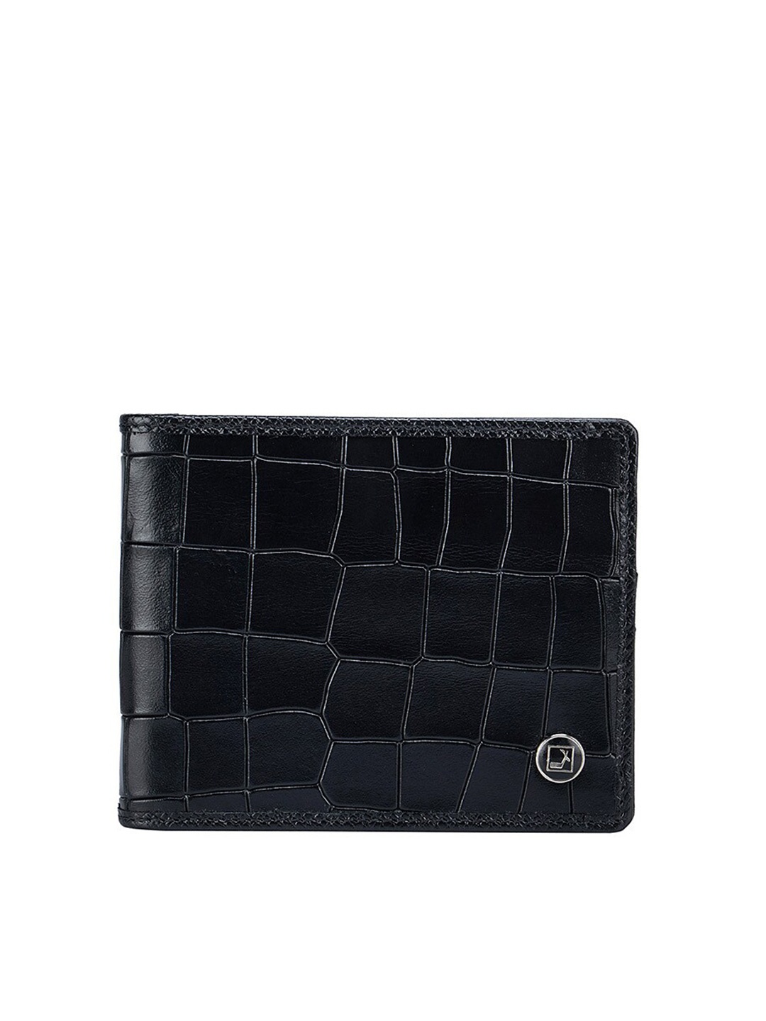

Da Milano Men Black & Silver-Toned Animal Textured Leather Money Clip