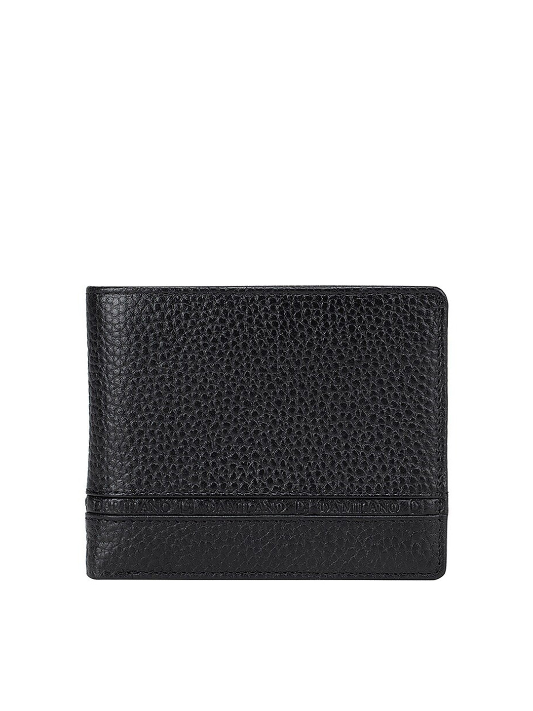 

Da Milano Men Black & Silver-Toned Textured Leather Two Fold Wallet