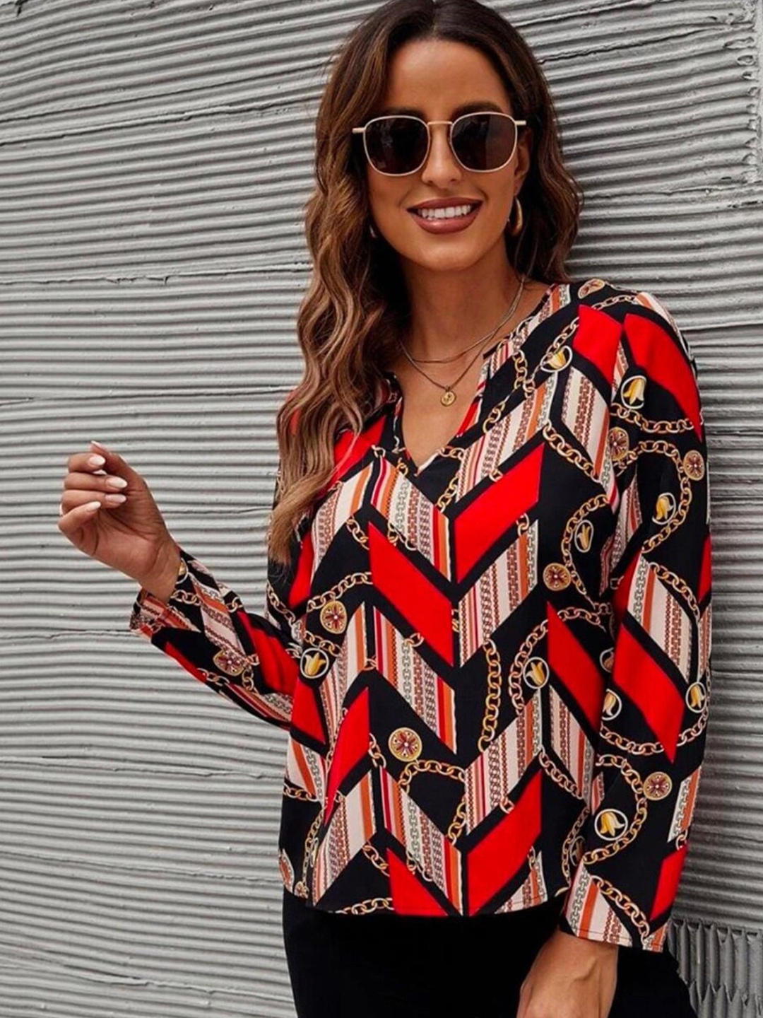 

Dream Beauty Fashion Women Black & Red Print Top