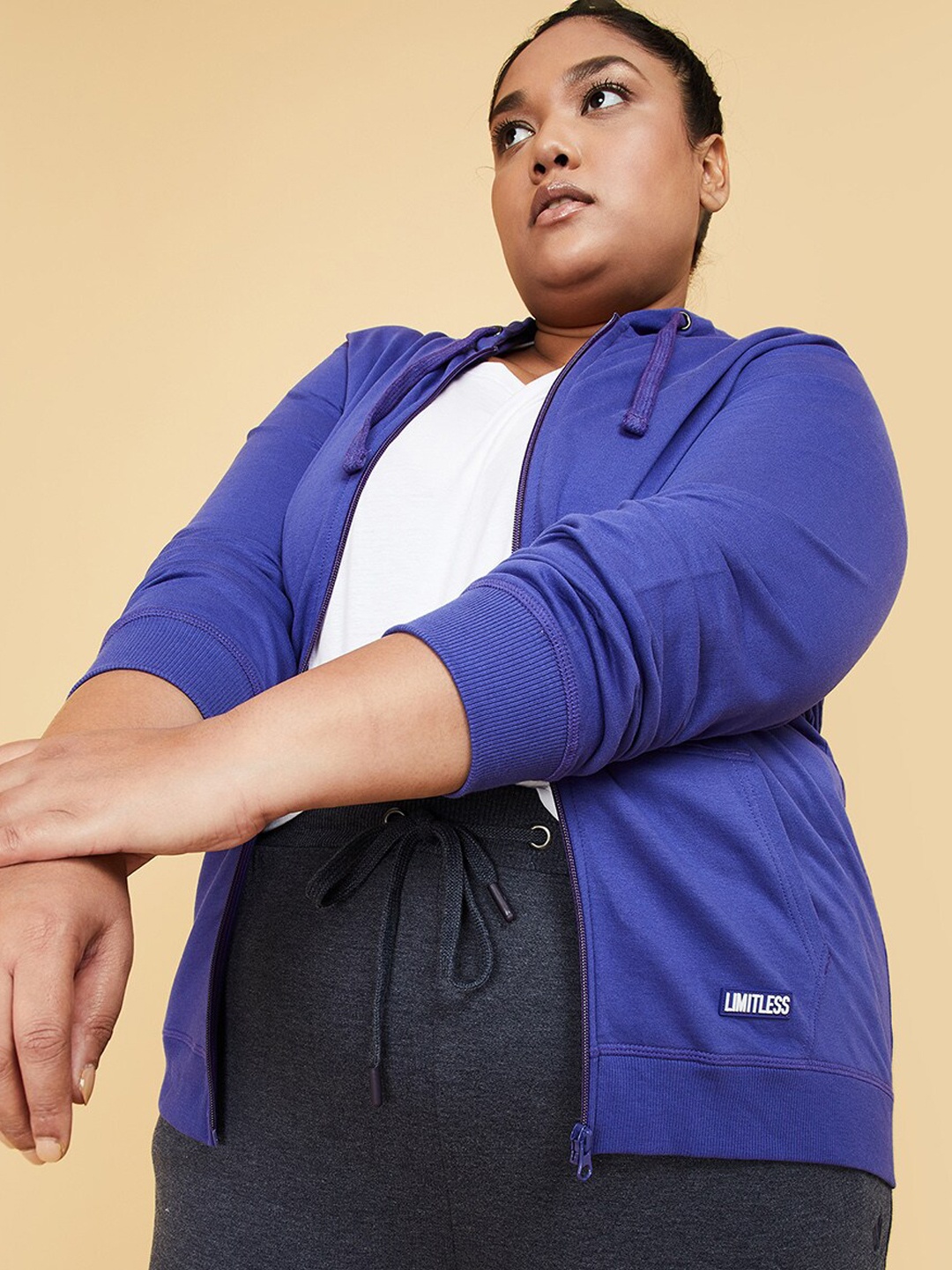 

max Women Plus Size Blue Hooded Pure Cotton Sweatshirt