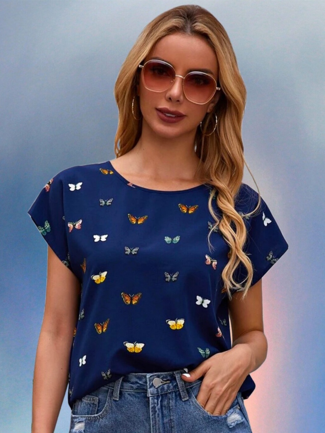 

Dream Beauty Fashion Women Navy Blue Print Top