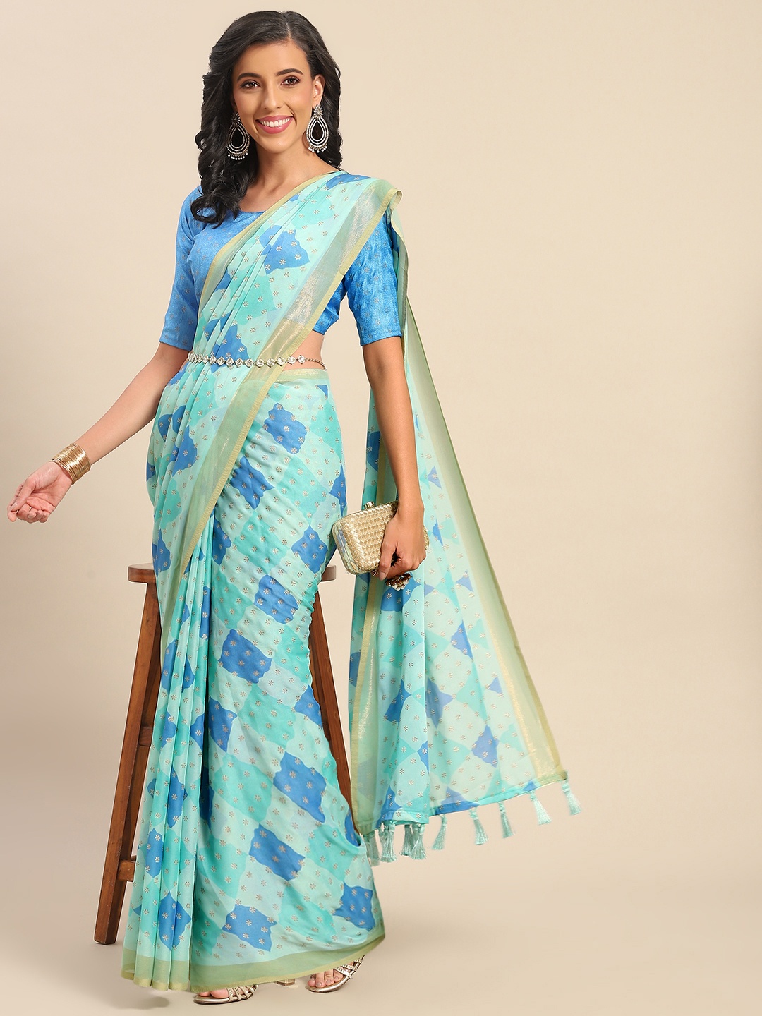 

SHANGRILA Blue Woven Design Pure Georgette Saree